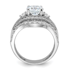 Sterling Silver Rhodium-plated CZ Engagement Ring and Band Set - 6