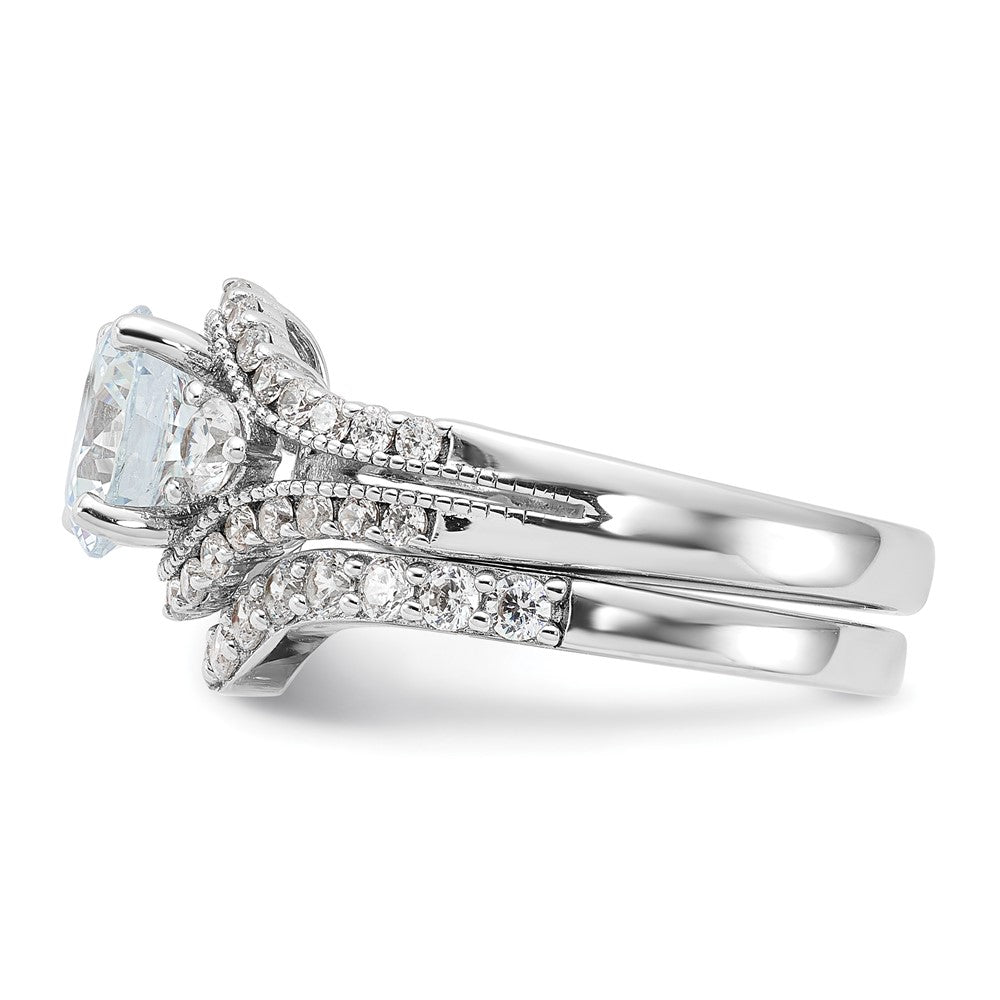 Sterling Silver Rhodium-plated CZ Engagement Ring and Band Set - 6