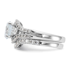 Sterling Silver Rhodium-plated CZ Engagement Ring and Band Set - 6