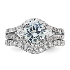 Sterling Silver Rhodium-plated CZ Engagement Ring and Band Set - 6