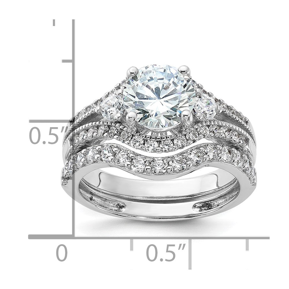 Sterling Silver Rhodium-plated CZ Engagement Ring and Band Set - 6