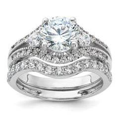 Sterling Silver Rhodium-plated CZ Engagement Ring and Band Set - 6