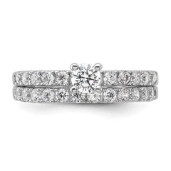 Sterling Silver Rhodium-plated CZ Ring and Band Set - 2