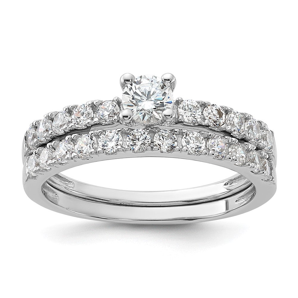 Sterling Silver Rhodium-plated CZ Ring and Band Set - 3