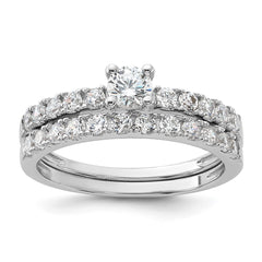 Sterling Silver Rhodium-plated CZ Ring and Band Set - 3