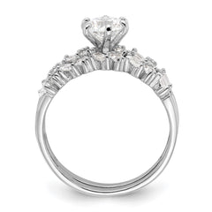 Sterling Silver Rhodium-plated 6-Prong CZ Engagement Ring and Band Set - 2