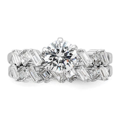 Sterling Silver Rhodium-plated 6-Prong CZ Engagement Ring and Band Set - 2