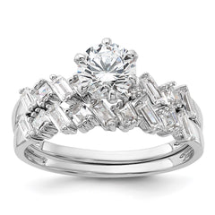Sterling Silver Rhodium-plated 6-Prong CZ Engagement Ring and Band Set - 2