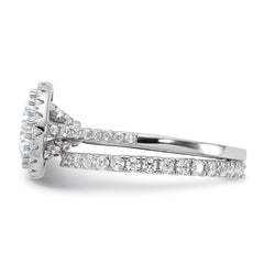 Sterling Silver RH-plated CZ Halo Engagement Ring and Eternity Band Set - 2