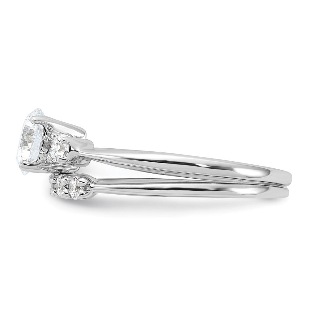 Sterling Silver Rhodium-plated Polished CZ Engagement Ring and Band Set - 3