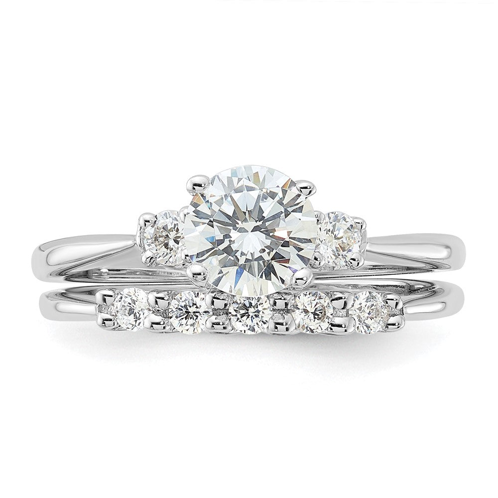 Sterling Silver Rhodium-plated Polished CZ Engagement Ring and Band Set - 3