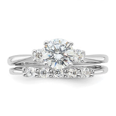 Sterling Silver Rhodium-plated Polished CZ Engagement Ring and Band Set - 3