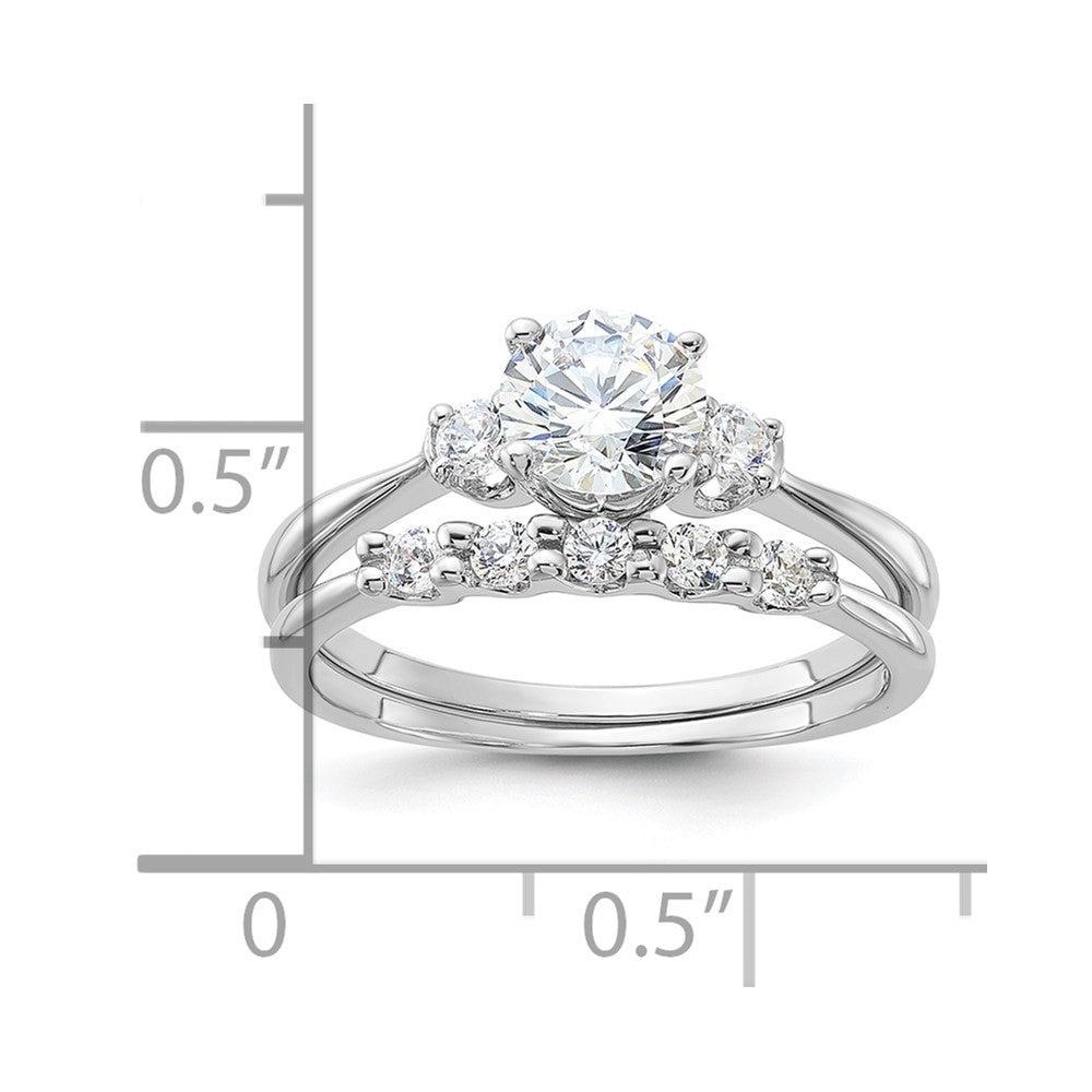 Sterling Silver Rhodium-plated Polished CZ Engagement Ring and Band Set - 3