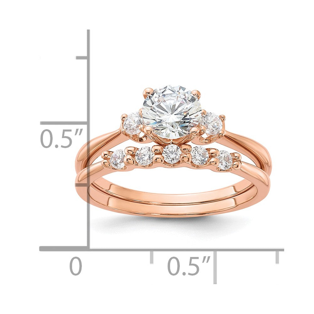Sterling Silver Rose Gold-Plated Polished CZ Engagement Ring and Band Set - 3