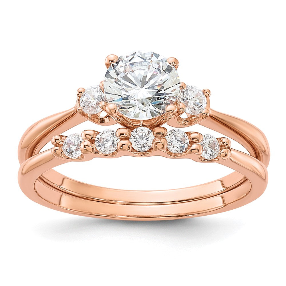 Sterling Silver Rose Gold-Plated Polished CZ Engagement Ring and Band Set - 2
