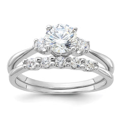 Sterling Silver Rhodium-plated Polished CZ Engagement Ring and Band Set - 3