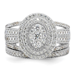 Sterling Silver Rhodium-plated CZ Ring and Band Set - 6
