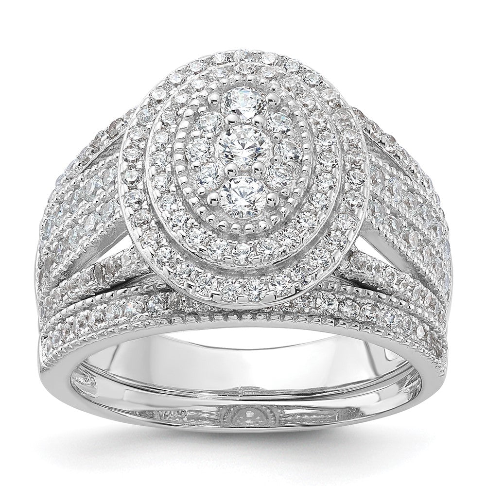 Sterling Silver Rhodium-plated CZ Ring and Band Set - 6