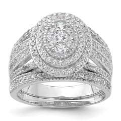 Sterling Silver Rhodium-plated CZ Ring and Band Set - 6