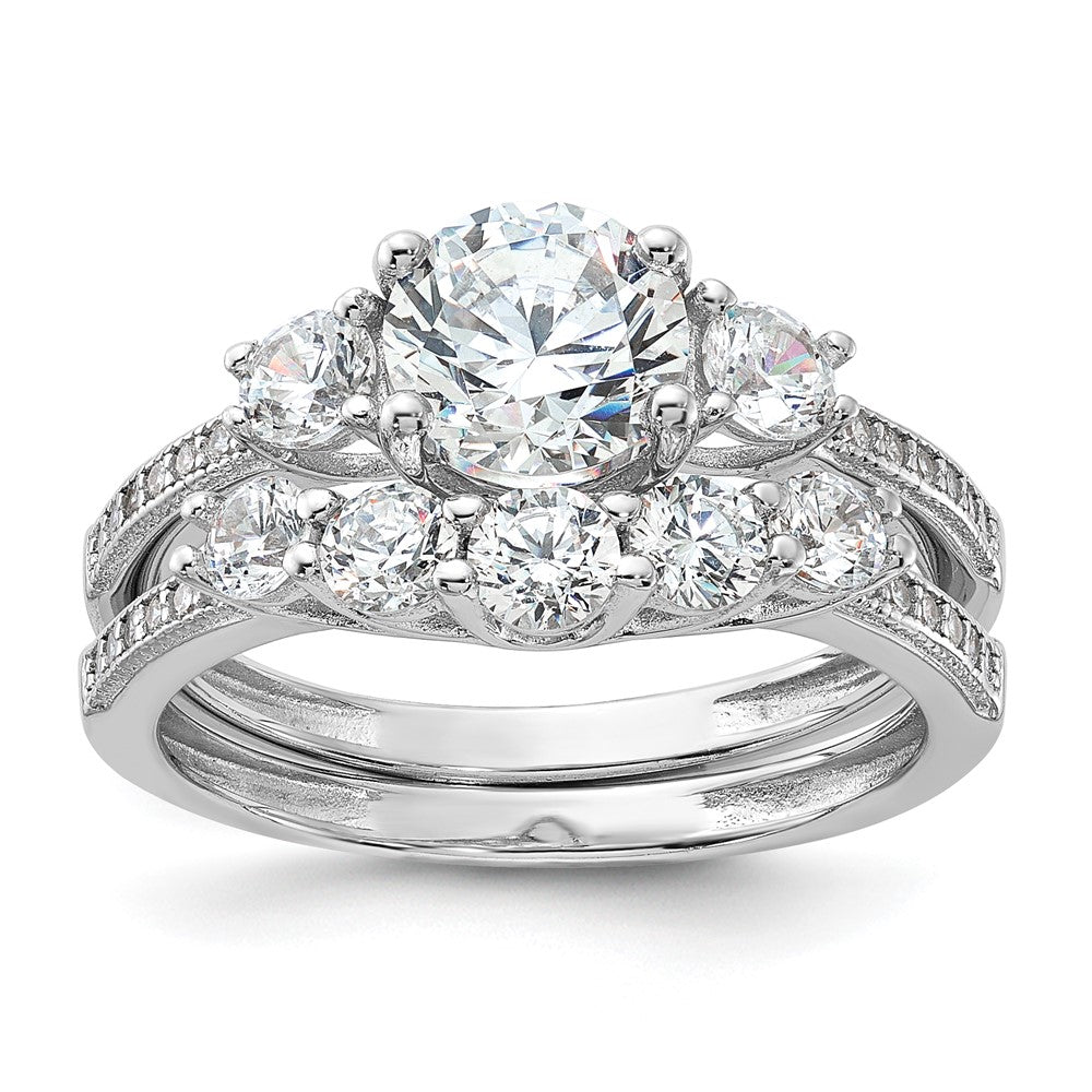 Sterling Silver Rhodium-plated CZ Engagement Ring and Band Set - 4