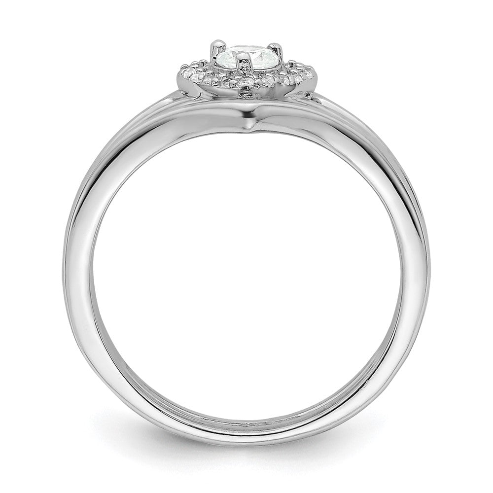 Sterling Silver Rhodium-plated CZ Heart and Bands Three Ring Set - 3