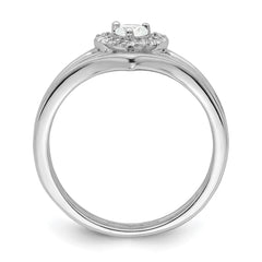 Sterling Silver Rhodium-plated CZ Heart and Bands Three Ring Set - 3