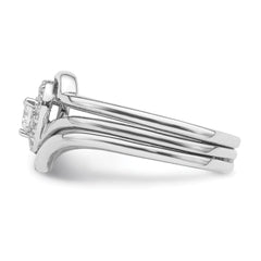 Sterling Silver Rhodium-plated CZ Heart and Bands Three Ring Set - 3
