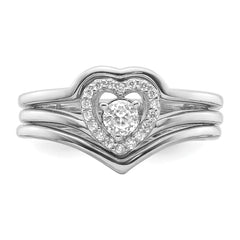Sterling Silver Rhodium-plated CZ Heart and Bands Three Ring Set - 3