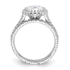 Sterling Silver Rh-plt 11mm CZ Halo Engagement/Eternity Band 2 Ring Set - 2