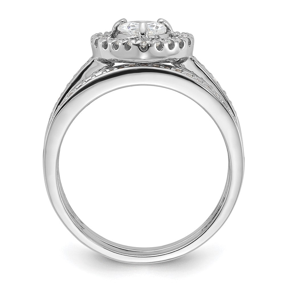 Sterling Silver Rhodium-plated CZ Heart and Band 2 Ring Set - 3