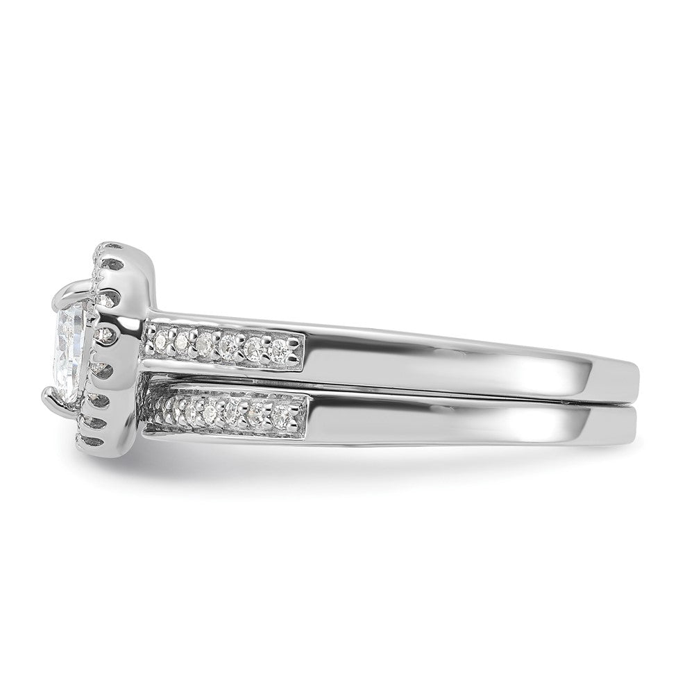 Sterling Silver Rhodium-plated CZ Heart and Band 2 Ring Set - 3
