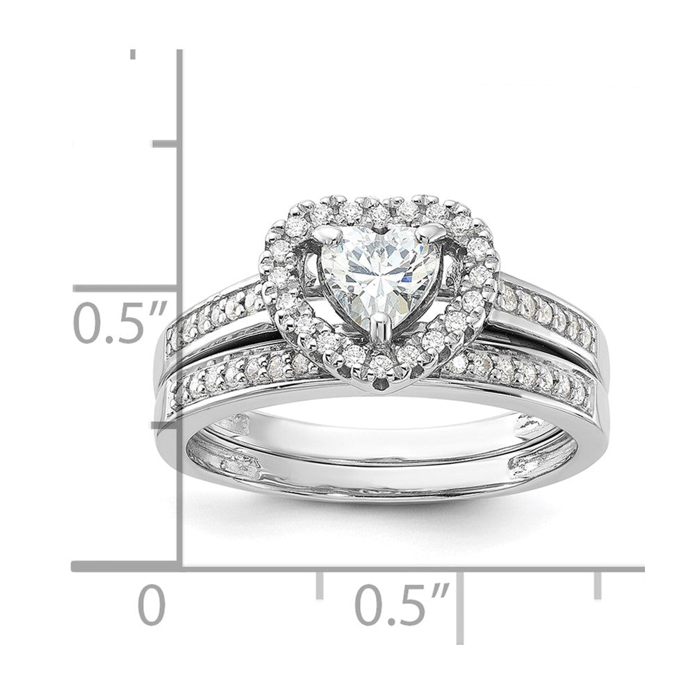 Sterling Silver Rhodium-plated CZ Heart and Band 2 Ring Set - 3