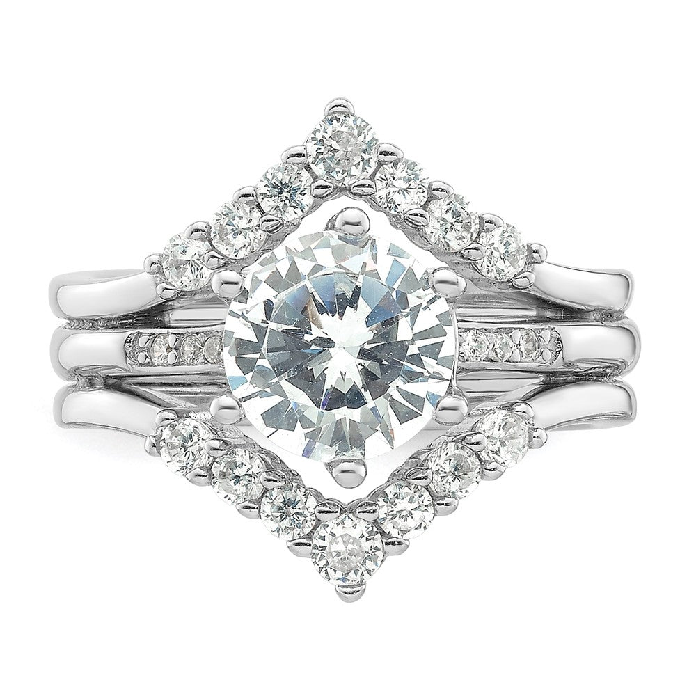 Sterling Silver Rhodium-plated CZ Three Ring Set - 2