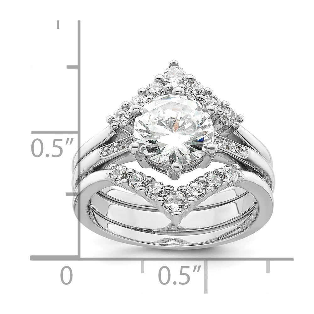 Sterling Silver Rhodium-plated CZ Three Ring Set - 2