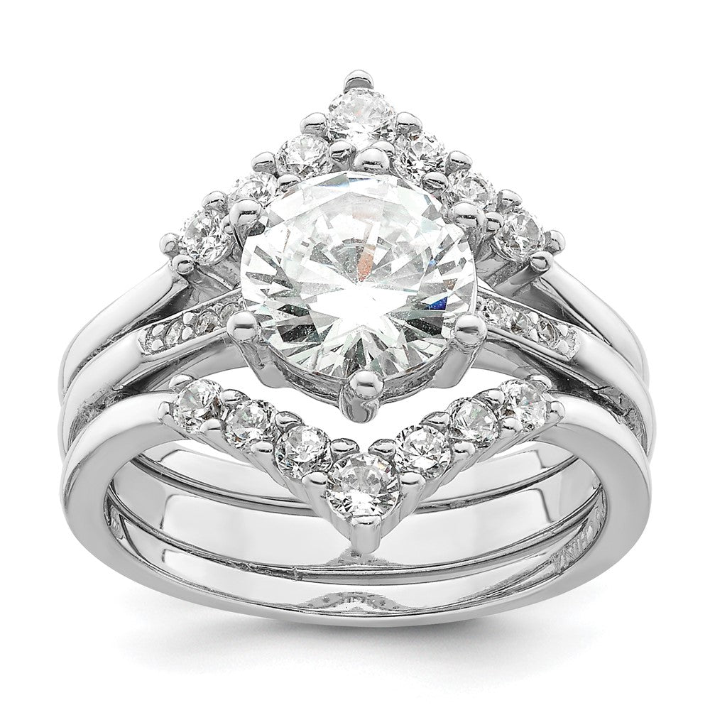 Sterling Silver Rhodium-plated CZ Three Ring Set - 3