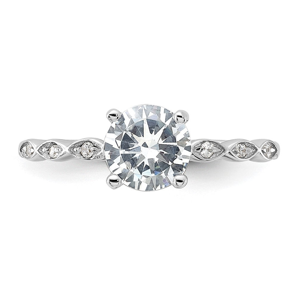Sterling Silver Rhodium-plated Fancy CZ Engagement Ring - 3