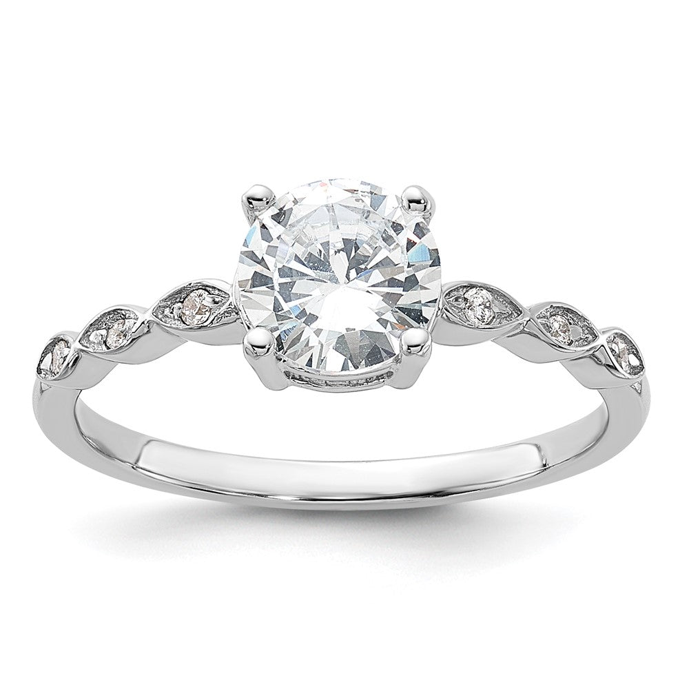 Sterling Silver Rhodium-plated Fancy CZ Engagement Ring - 3