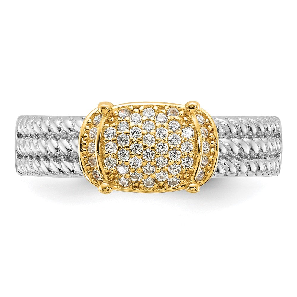 Sterling Silver Rhodium/Gold-tone Pavâ CZ Ring - 3