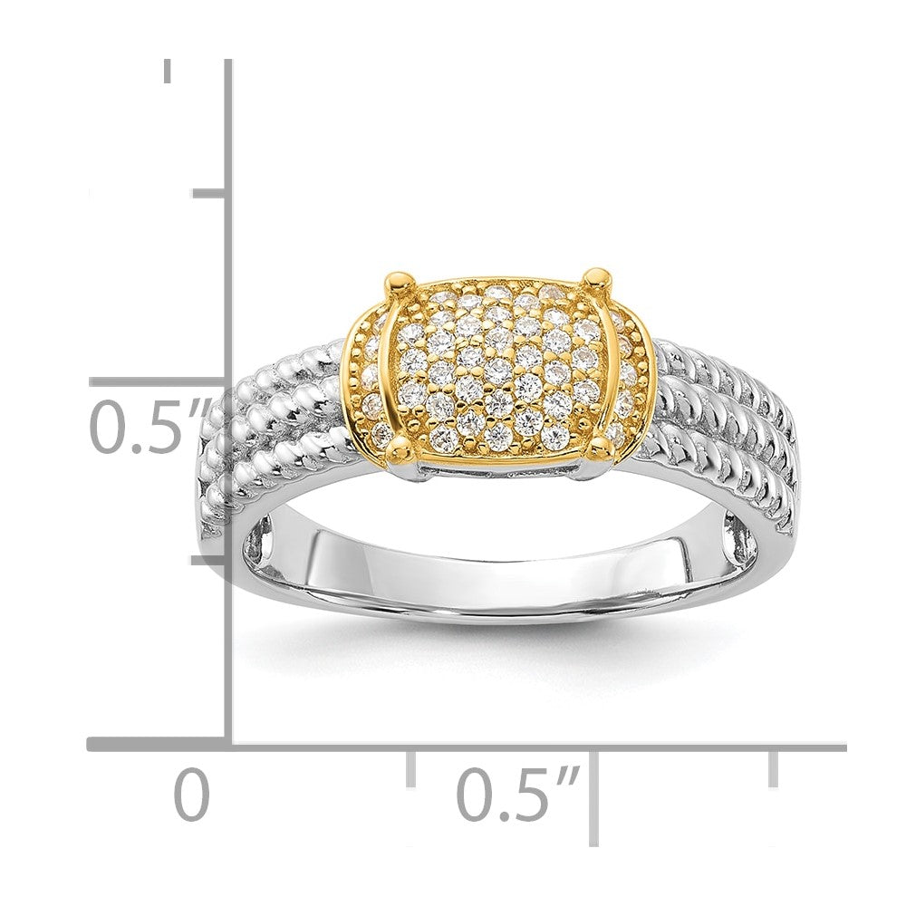 Sterling Silver Rhodium/Gold-tone Pavâ CZ Ring - 3