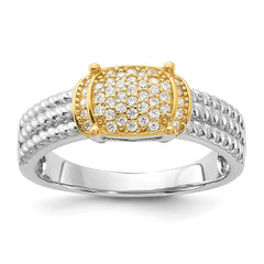 Sterling Silver Rhodium/Gold-tone Pavâ CZ Ring - 3