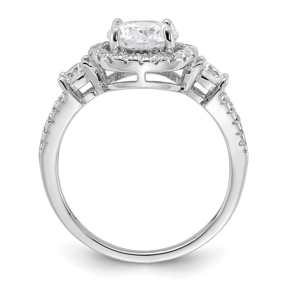 Sterling Silver Rhodium-plated CZ Halo Ring - 3