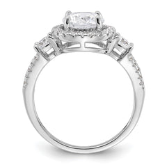 Sterling Silver Rhodium-plated CZ Halo Ring - 3