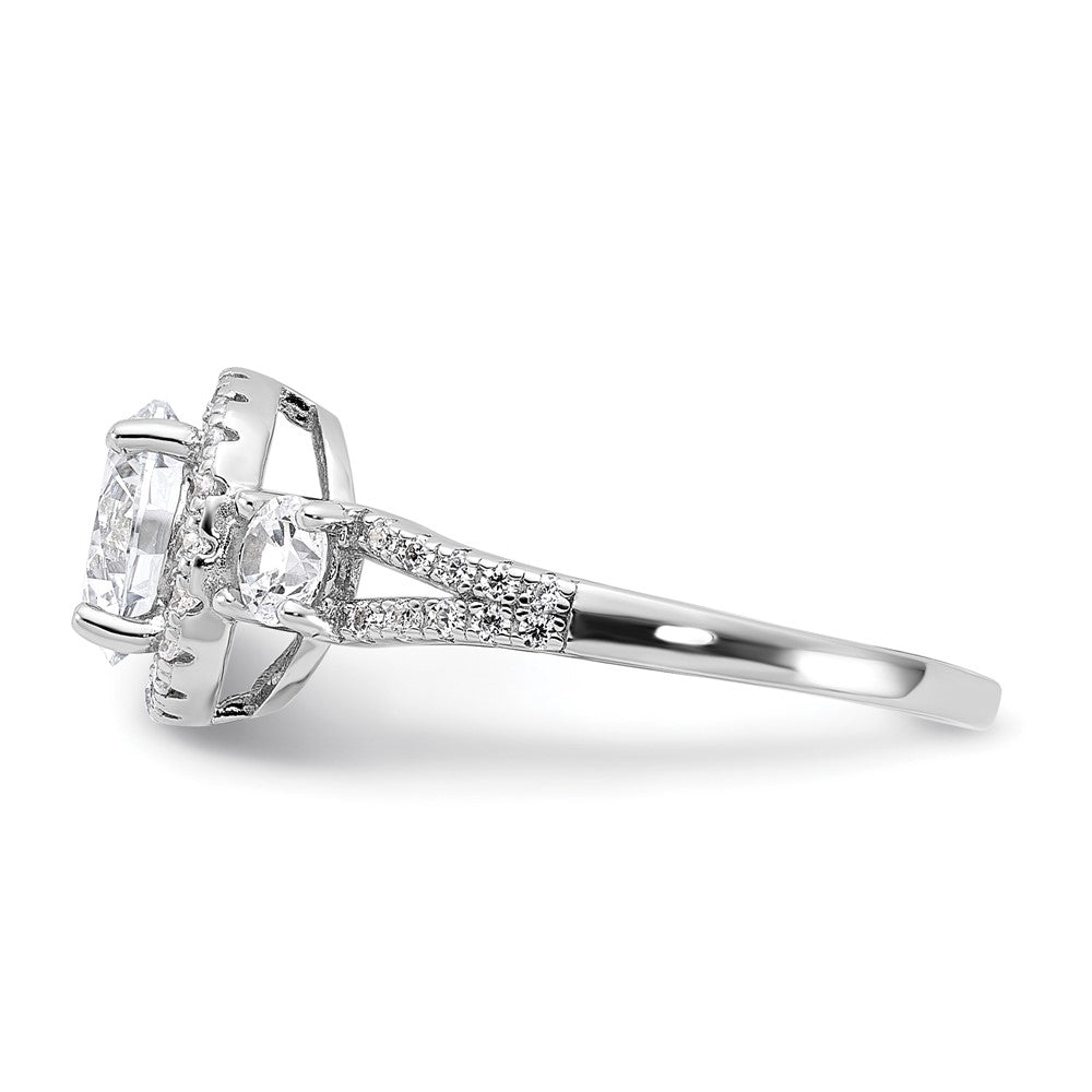 Sterling Silver Rhodium-plated CZ Halo Ring - 3