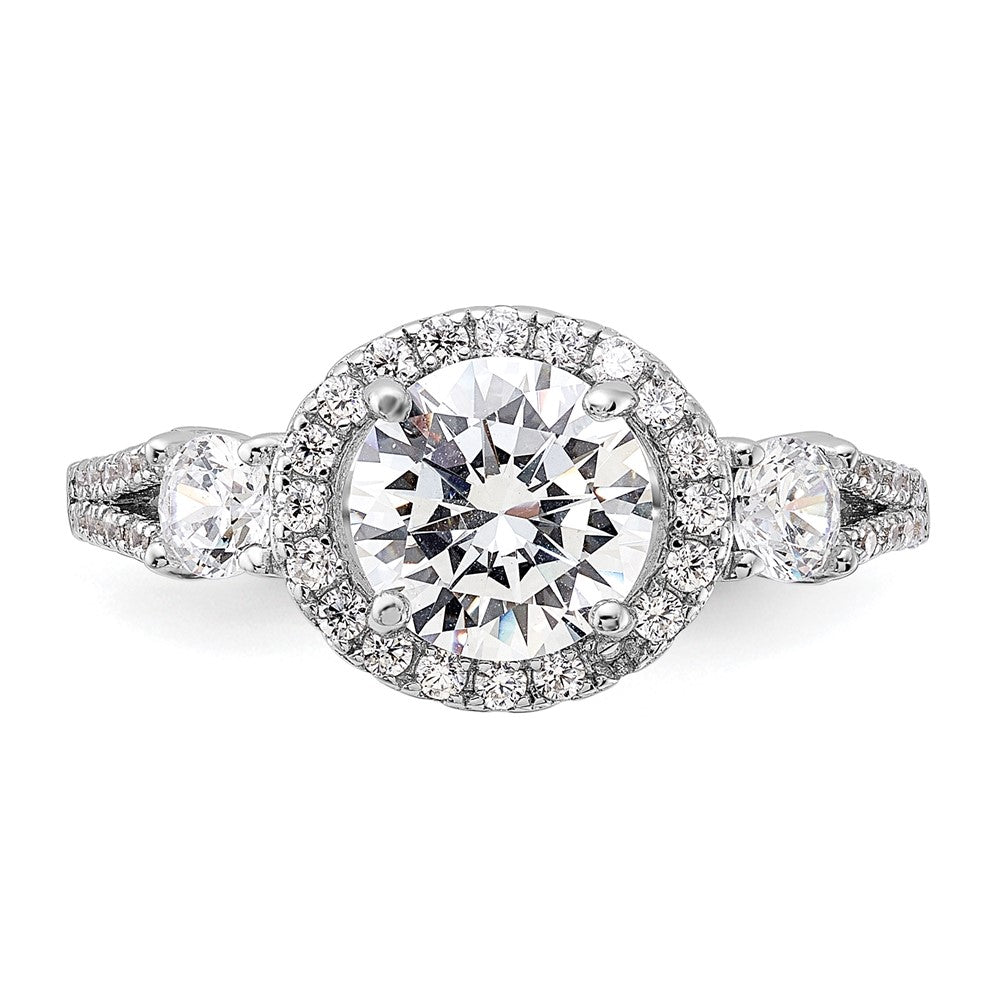 Sterling Silver Rhodium-plated CZ Halo Ring - 3