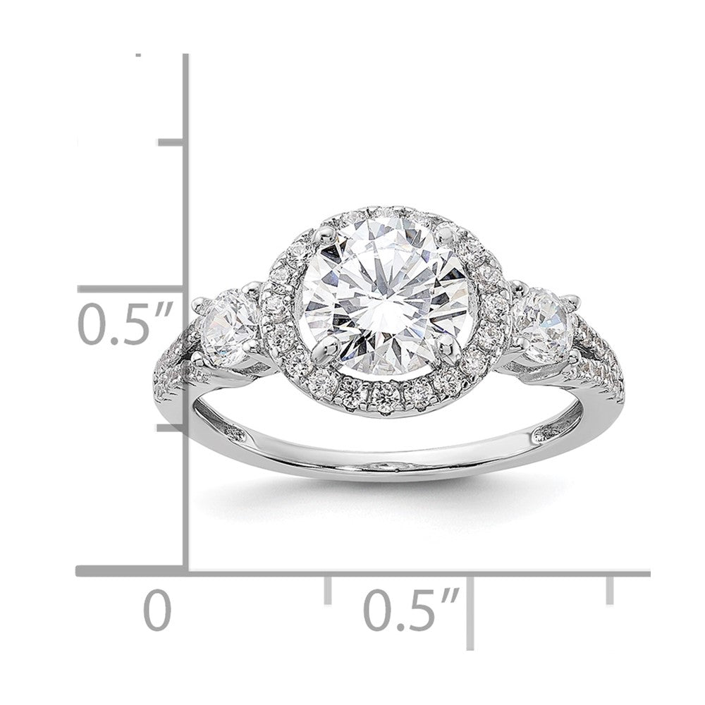 Sterling Silver Rhodium-plated CZ Halo Ring - 3