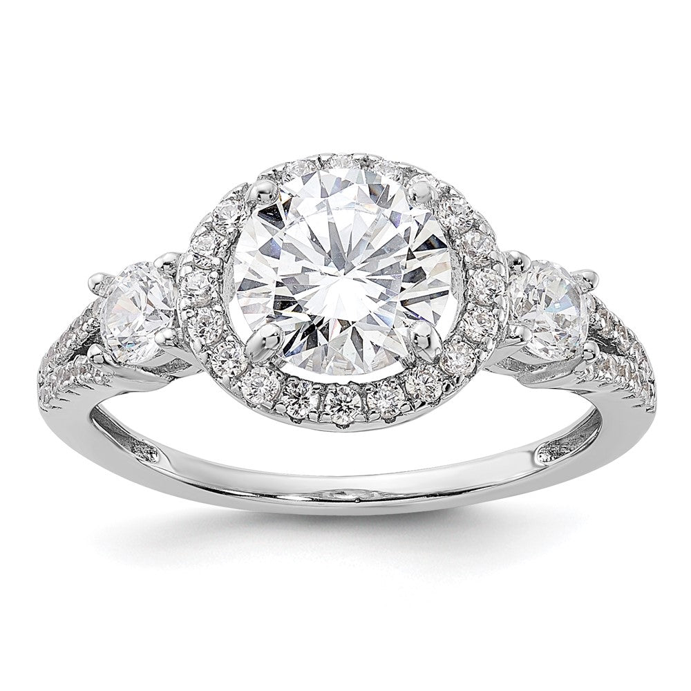 Sterling Silver Rhodium-plated CZ Halo Ring - 3