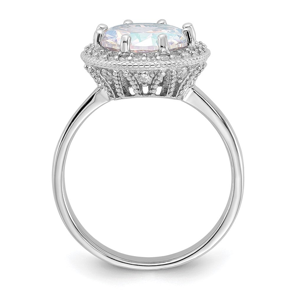 Sterling Silver Rhodium-plated Clear and Iridescent CZ Rnd Halo Ring - 3