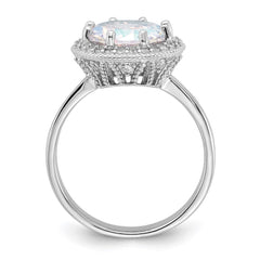 Sterling Silver Rhodium-plated Clear and Iridescent CZ Rnd Halo Ring - 3