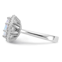Sterling Silver Rhodium-plated Clear and Iridescent CZ Rnd Halo Ring - 3
