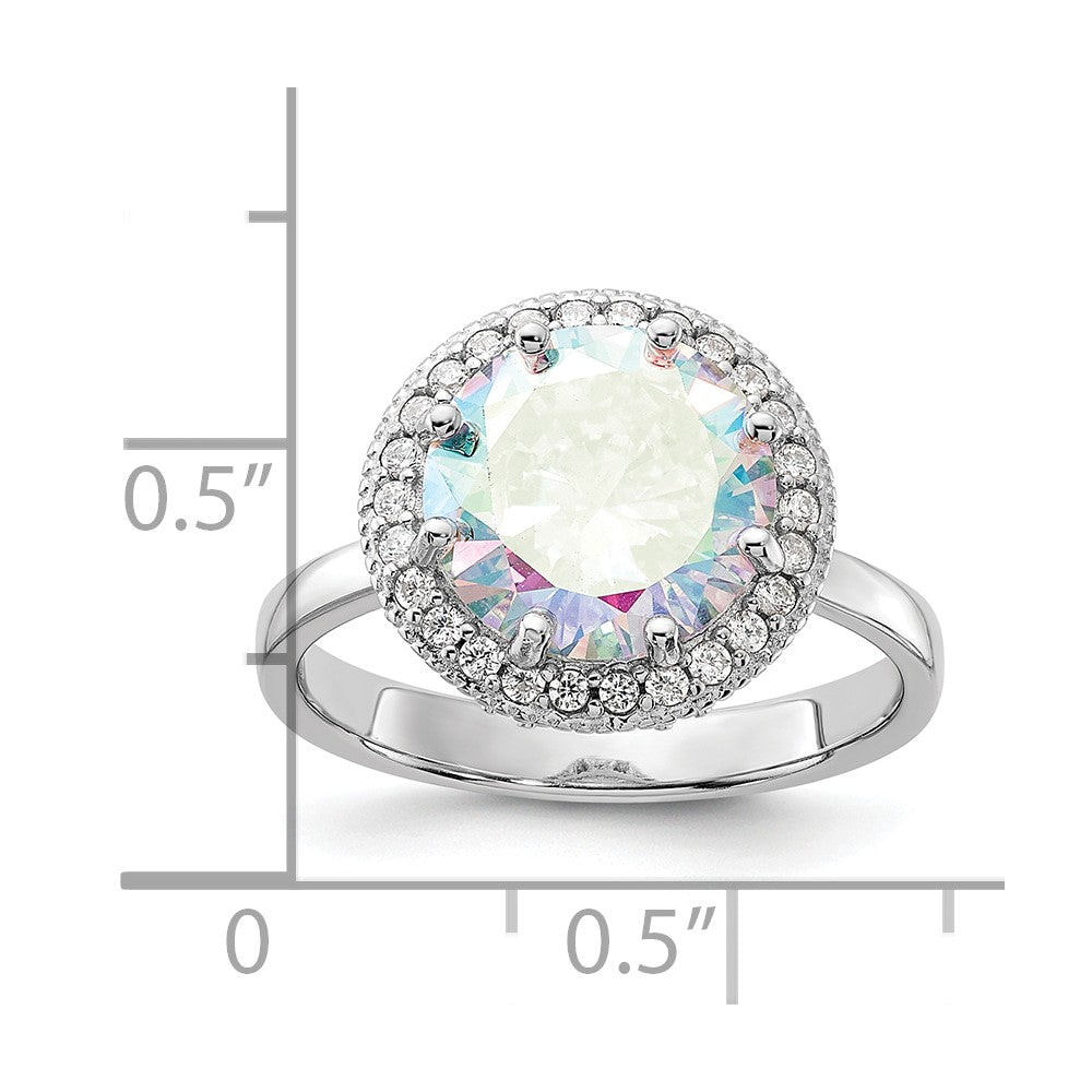 Sterling Silver Rhodium-plated Clear and Iridescent CZ Rnd Halo Ring - 2